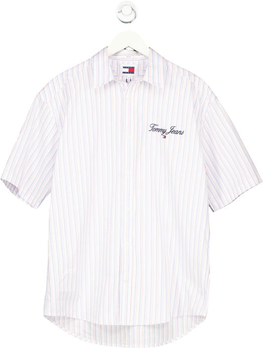 Tommy Jeans White Striped Short Sleeve Shirt UK M