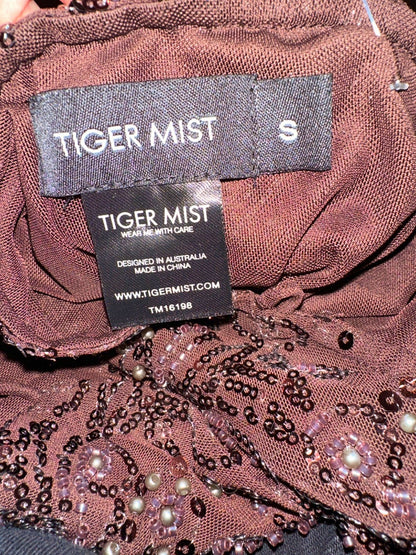 Tiger Mist Brown Sequin Crop Top UK S