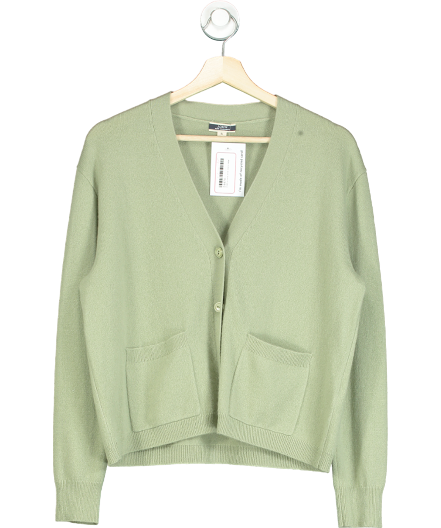 J.Crew Green Cashmere Patch-pocket Cardigan Sweater UK S
