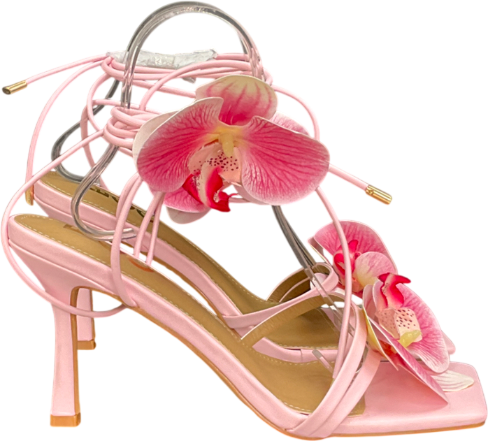 Ego Sugar-essance Lace Up Flower Detail Square Toe Heel In Pink Faux Leather UK 6 EU 39 👠