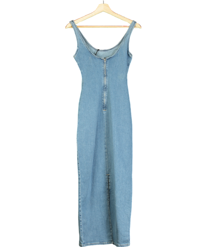 Pull&Bear Stretch Denim Maxi Dress With Split Detail In Medium Blue UK S