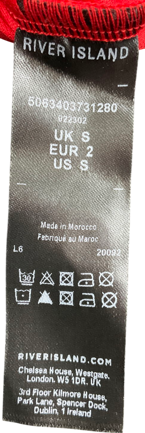 River Island Red Asymmetric Neck Ruched Mesh Top UK S