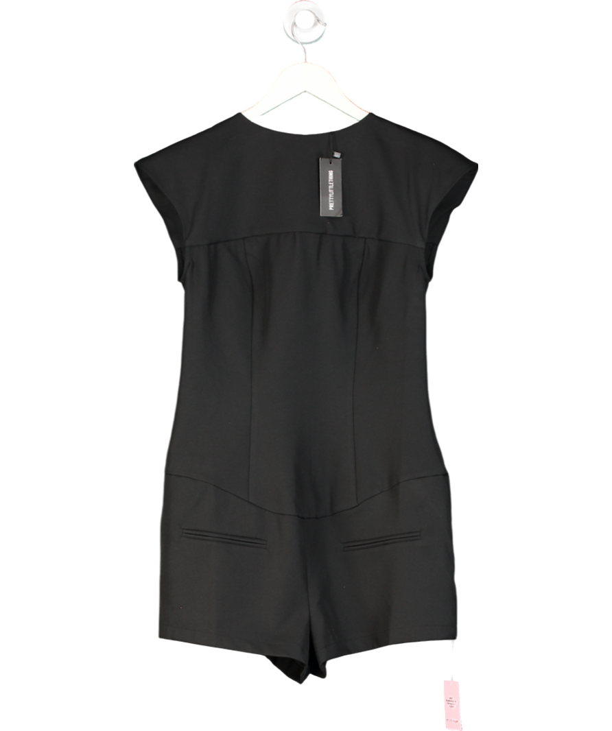 PrettyLittleThing Black Tailored Woven Boatneck Cap Sleeve Playsuit UK 10
