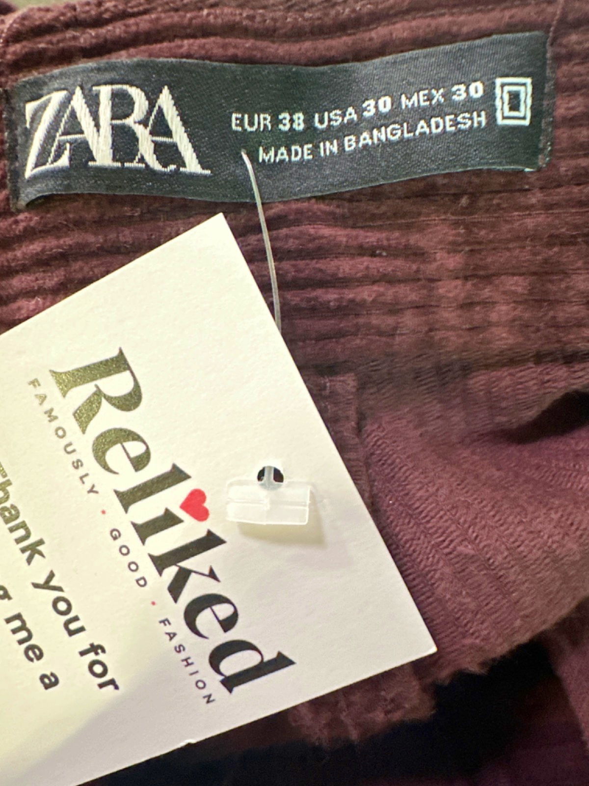 Zara Burgundy Corduroy Trousers EU 38