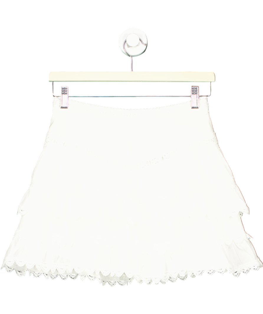 White Tiered Lace Trimmed Mini Skirt UK S