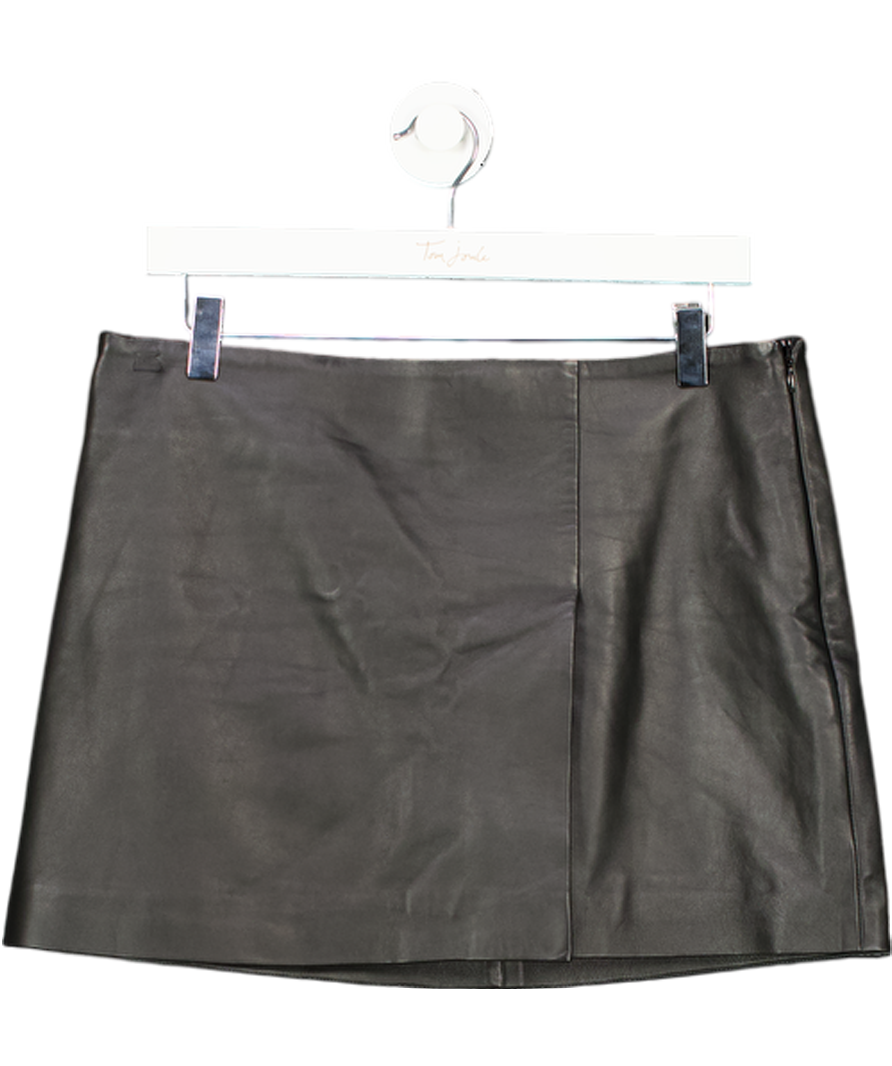 H&M Black Soft Real Leather Slit Mini Skirt UK 12