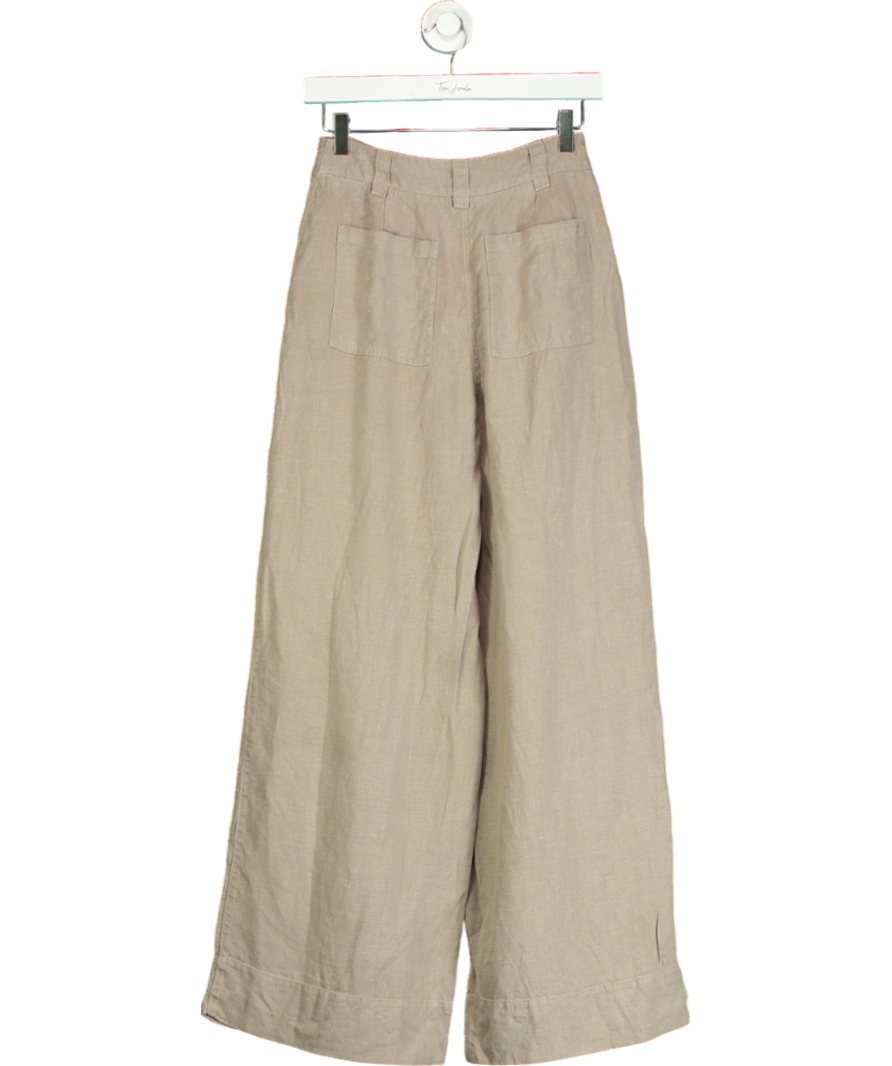 REISS Beige Linen Wide Leg Garment Dyed Trousers UK 4