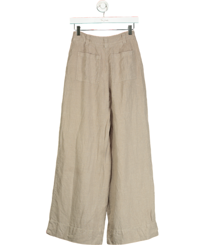 REISS Beige Linen Wide Leg Garment Dyed Trousers UK 4