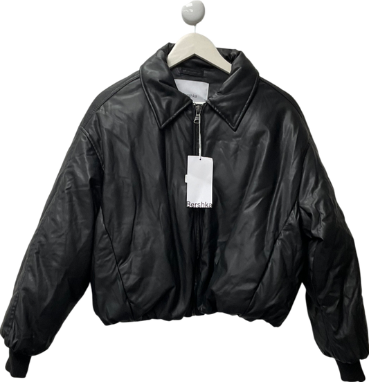 Bershka Black Leather Effect Puffer Jacket UK L