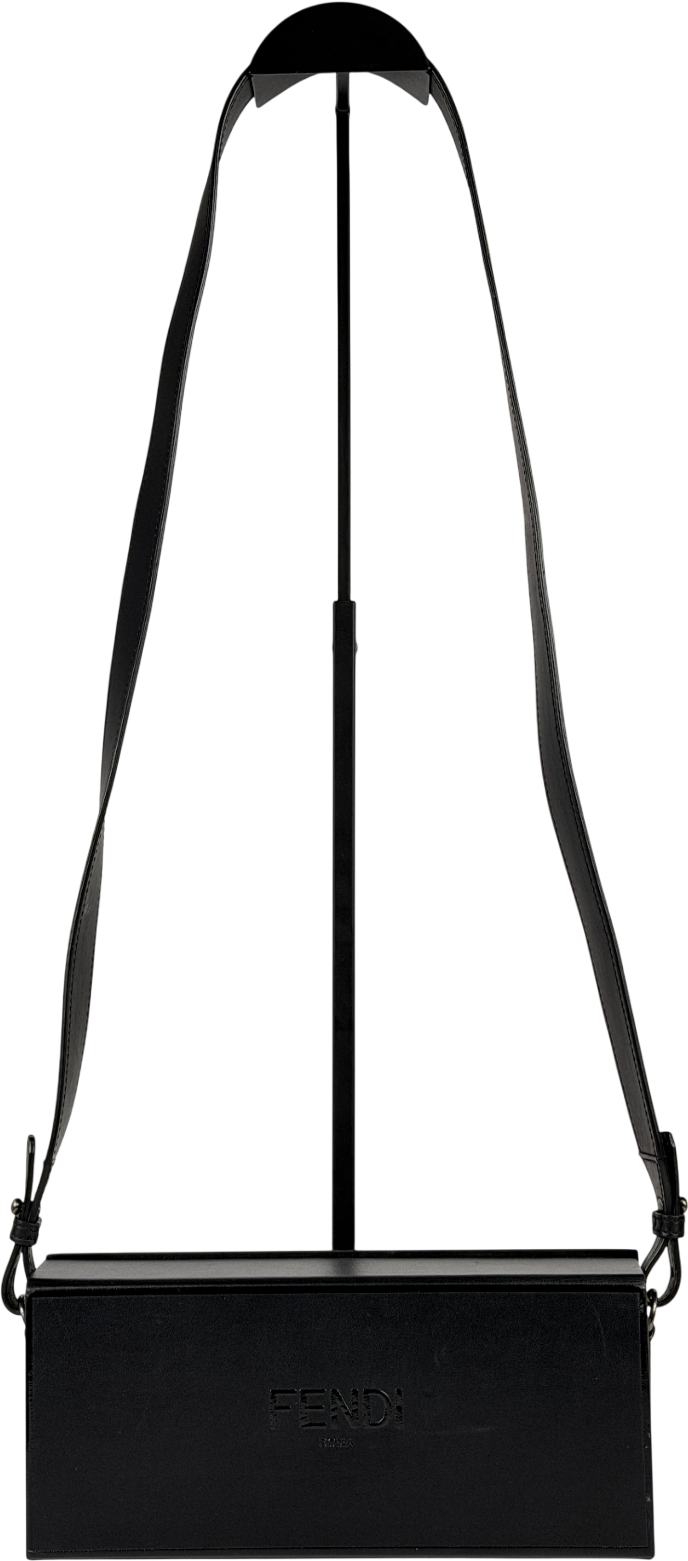 FENDI Black Leather Embossed Logo Roma Horizontal Box Bag