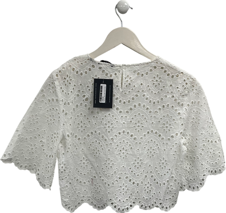 ZARA White Embroidered Cropped Shirt UK L