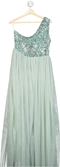 Mint Green Sequin One-Shoulder Gown UK L