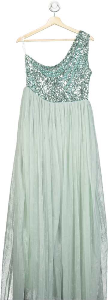 Mint Green Sequin One-Shoulder Gown UK L