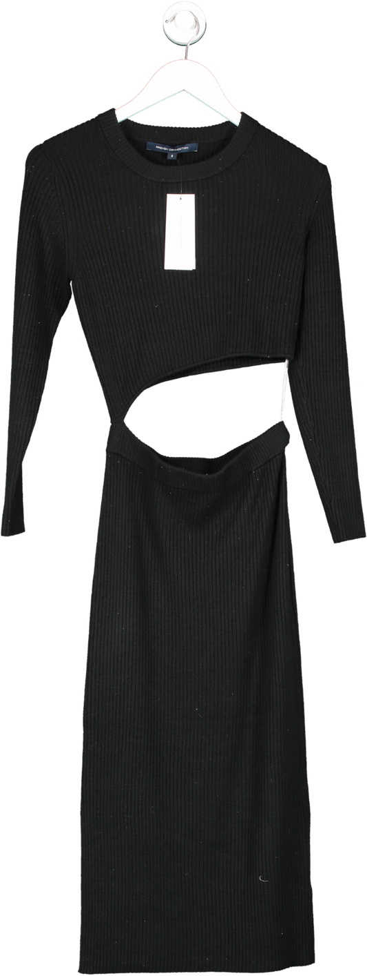 French Connection Black Mathilda Asymmetrical Cut-out Midi Dress UK S
