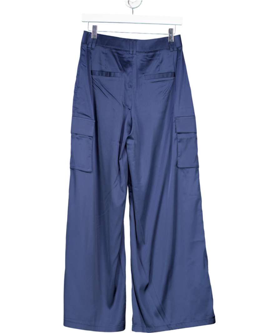 Edikted Blue Kelsey Satin Cargo Trousers UK S