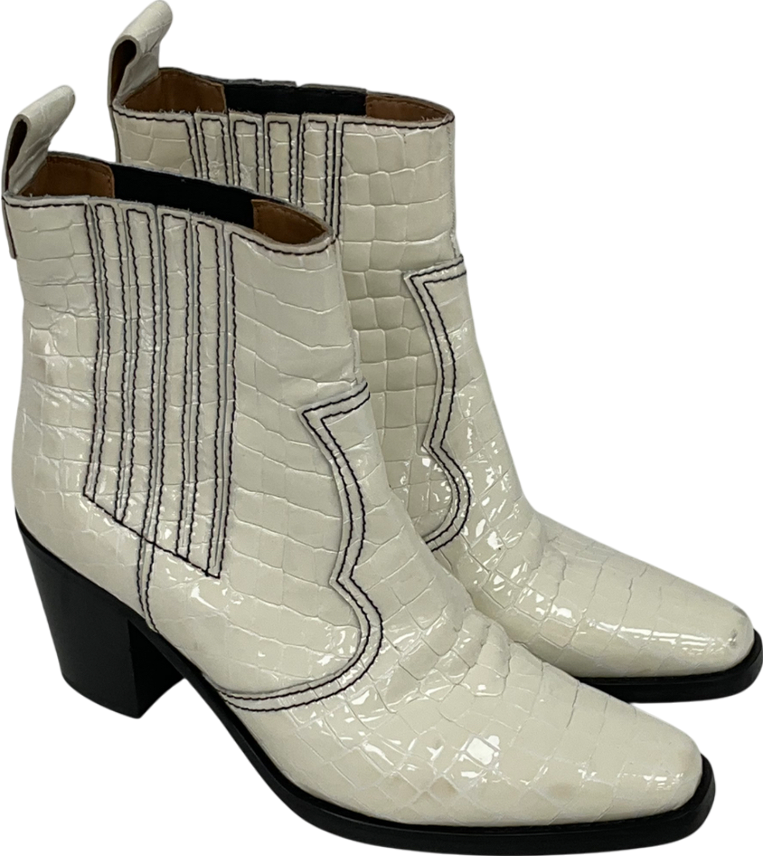 Ganni White Embossed Croc Leather Cali Boots UK 7 EU 40 👠