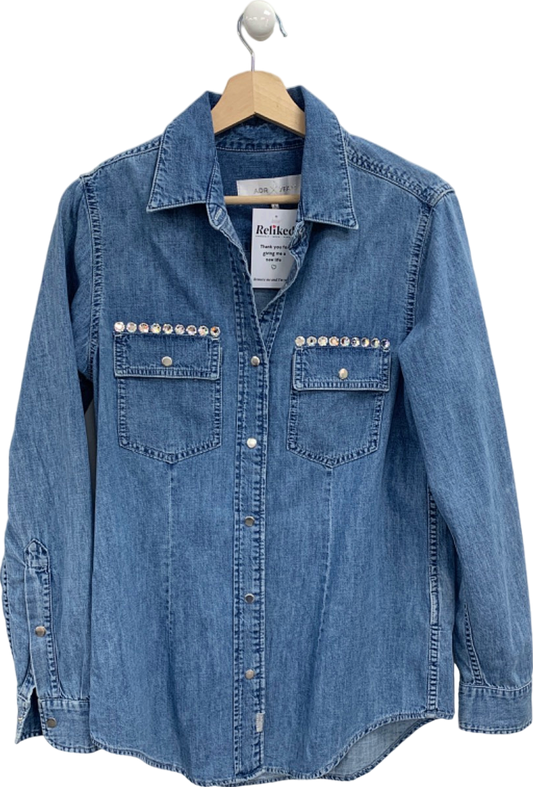 7 For All Mankind Blue Embellished Denim Shirt UK L