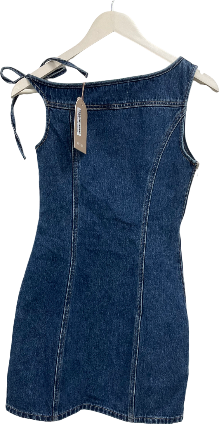 Meshki Blue Baker Off Shoulder Denim Mini Dress UK XS