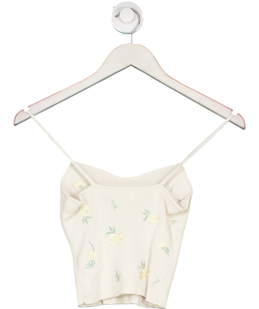 H&M Cream Embroidered Floral Ribbed Cardigan And Cami Top Set UK XS