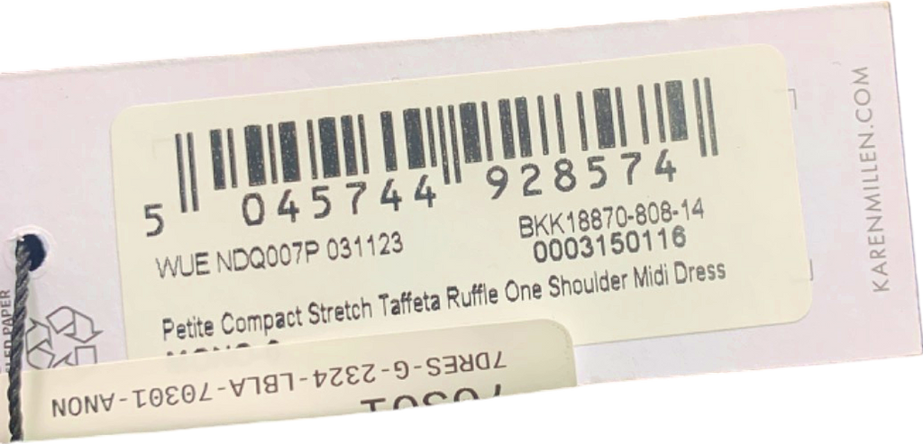 Karen Millen Black Petite Compact Stretch Taffeta Ruffle One Shoulder Midi Dress UK 6