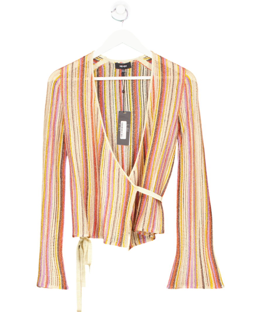 ME+EM Multicoloured Metallic Textured Stripe Knit Wrap Top UK 4