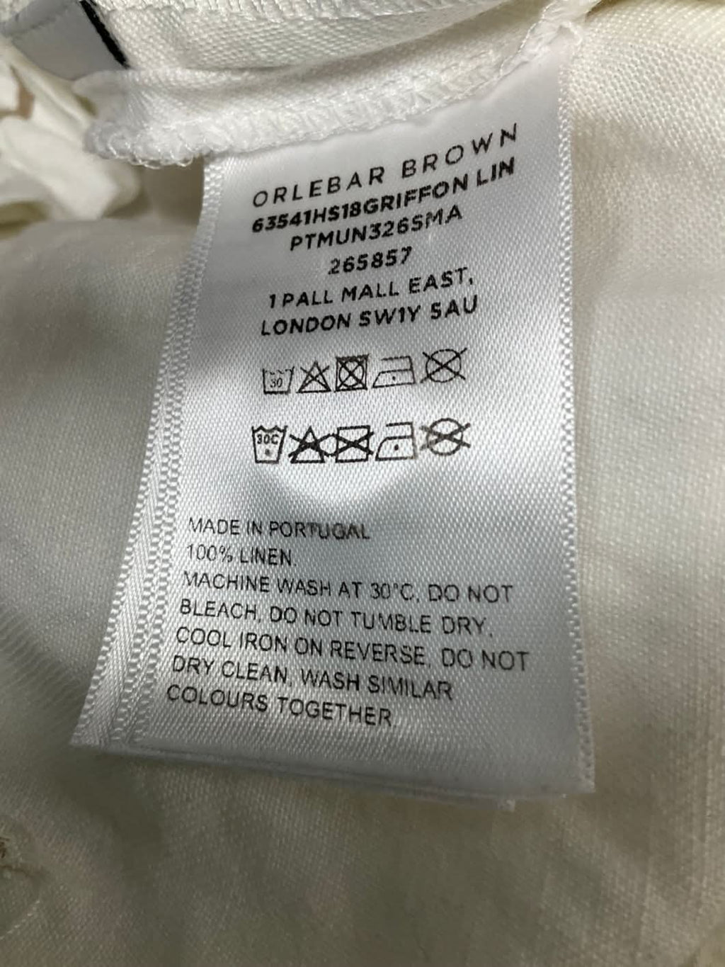 Orlebar Brown White Straight Leg Linen Trousers W29