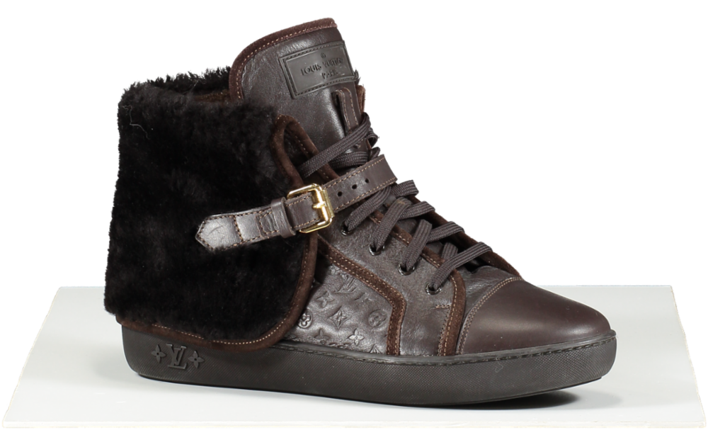 Louis Vuitton Brown Leather/sherpa Monogram Lace-up Boots UK 5.5 EU 38.5 👠