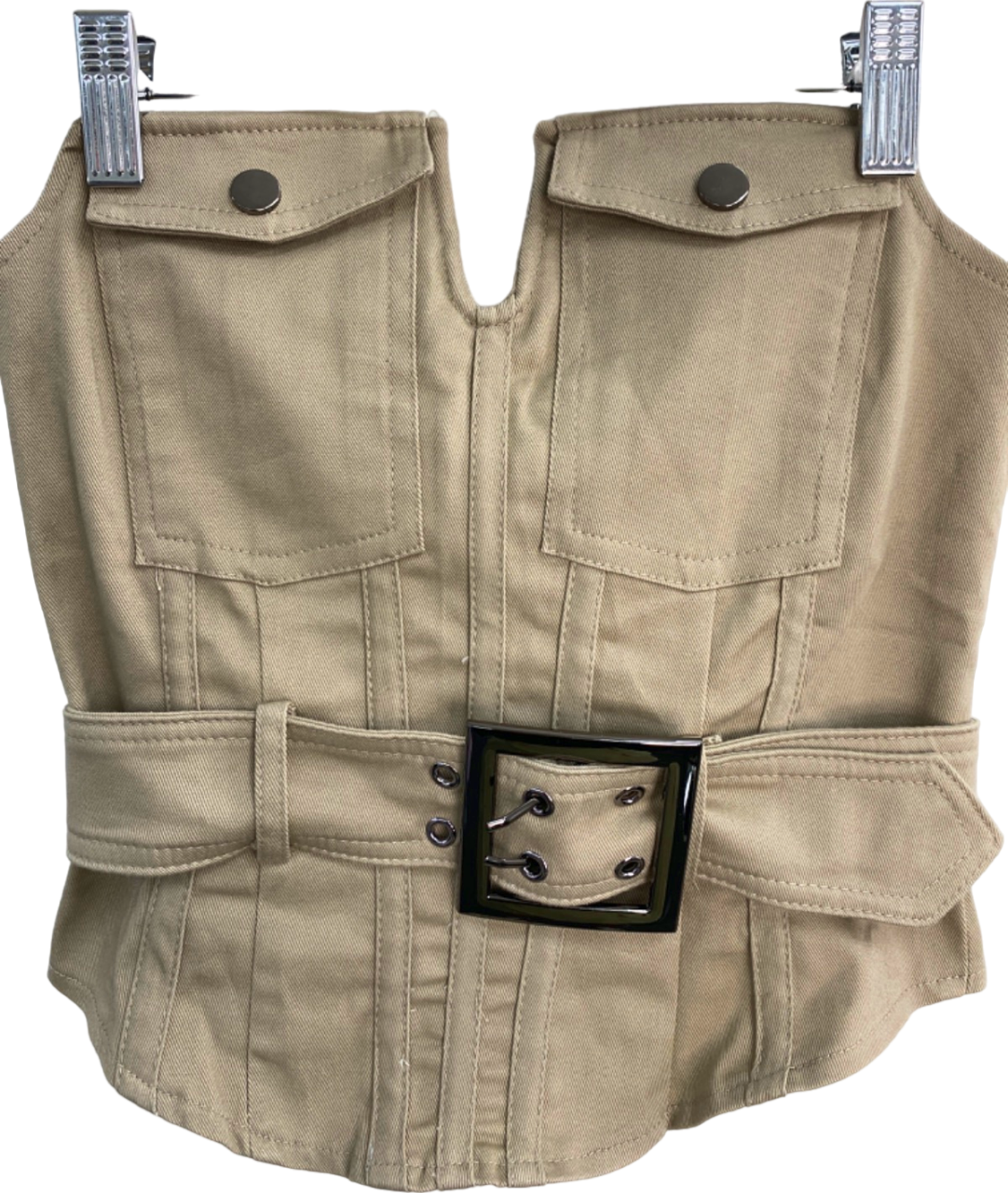 Fashion Nova Beige Buckle Front Bustier Top UK 6