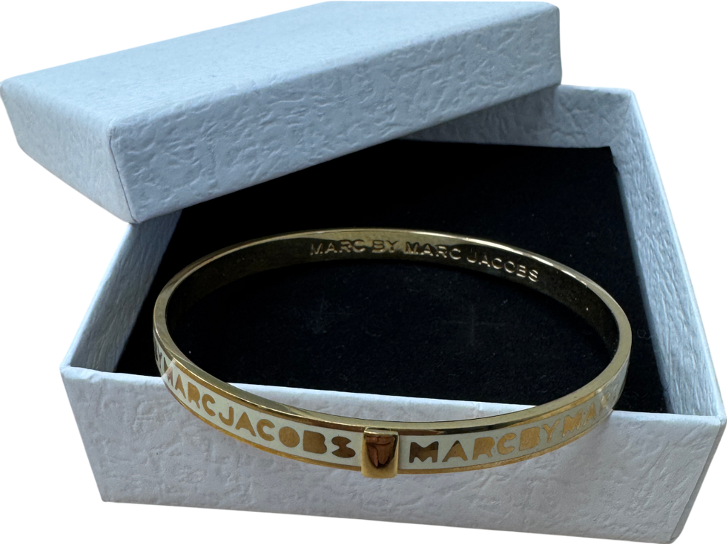 Marc Jacobs Cream / Gold Pleated Logo Bangle