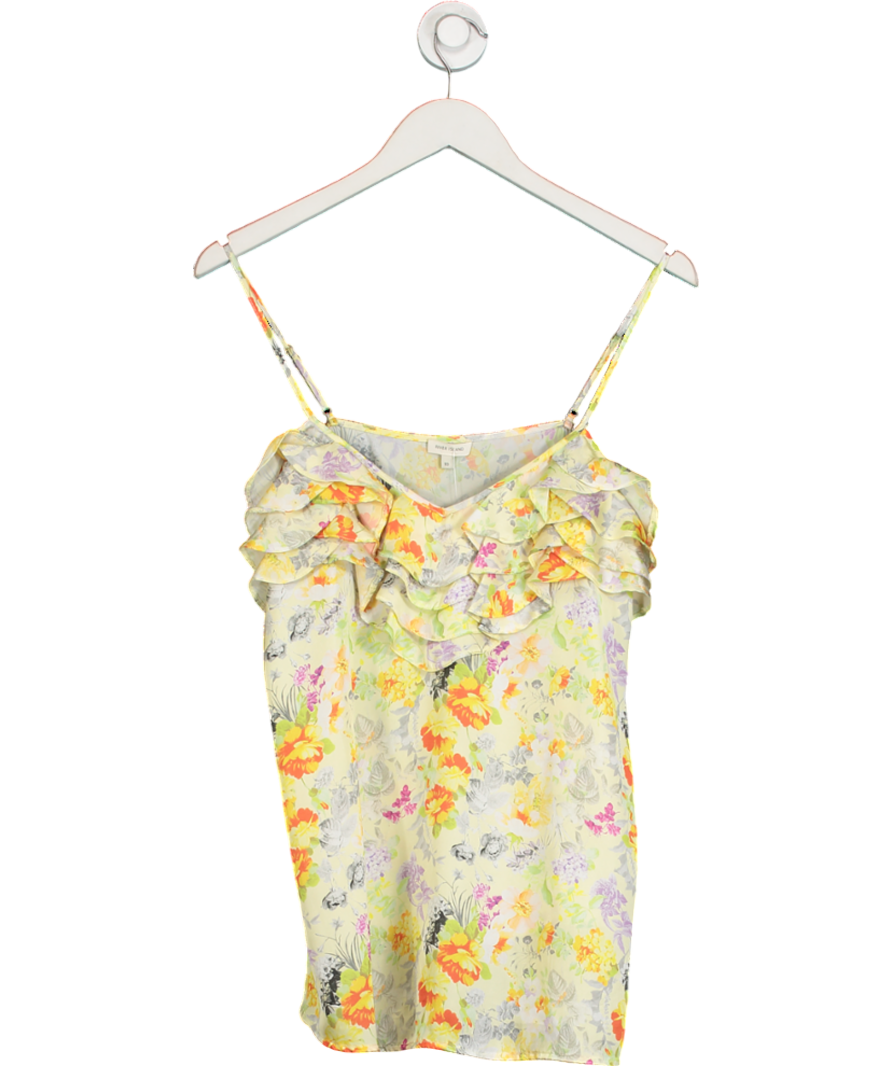 River Island Yellow Floral Ruffle Cami Top UK 10