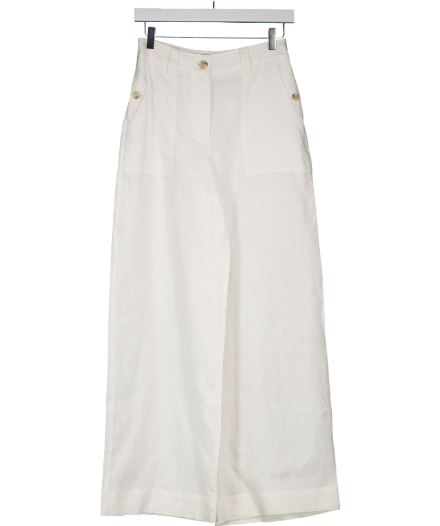 REISS White Demi Wide Leg Linen trousers UK XS/S