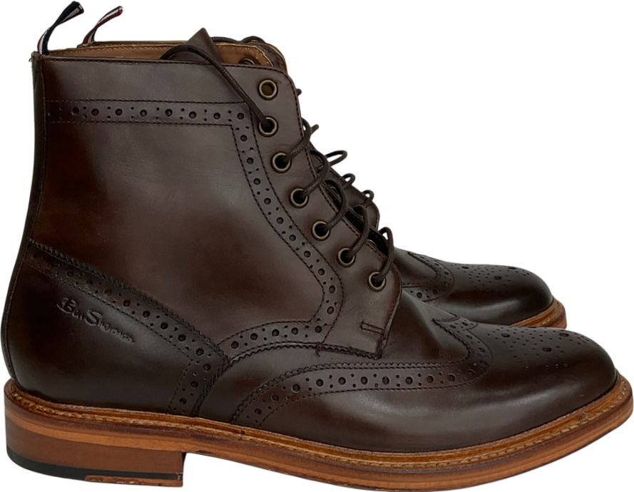 Ben Sherman Brown Duke Leather Brogue Boots Tan UK 10 EU 44 👞