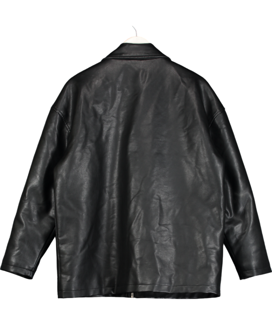 Nasty Gal Black Faux Leather Oversize Zip Jacket UK 10