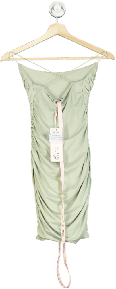 Oh Polly Sage Green Ruched Bodycon Mini Dress UK 8