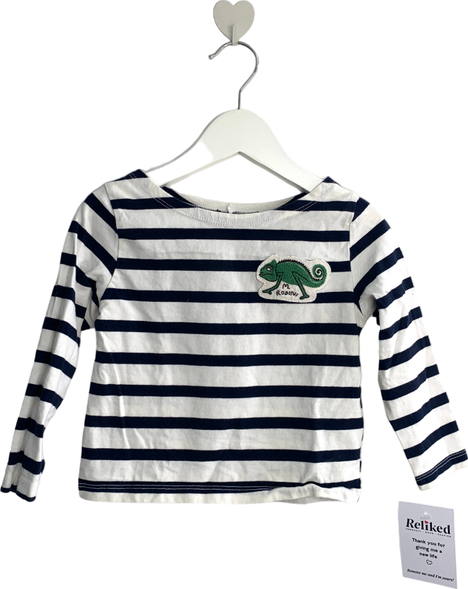 Mini Rodini White Striped Long Sleeve T Shirt With Gecko 18-24 Months