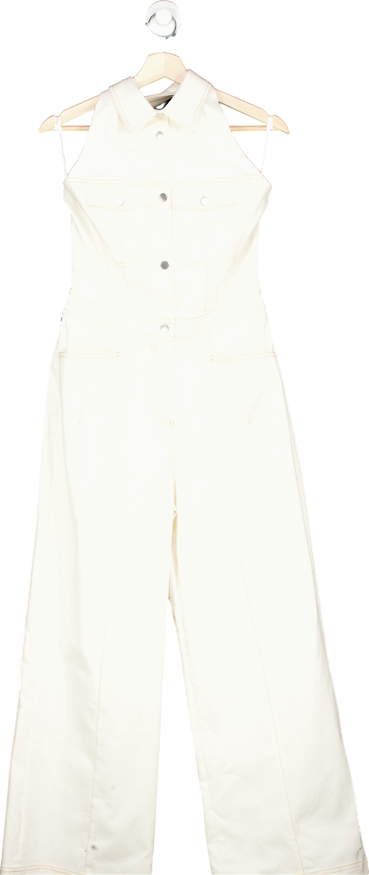 Karen Millen Ivory Tailored Denim Halterneck Wide Leg Jumpsuit UK 8