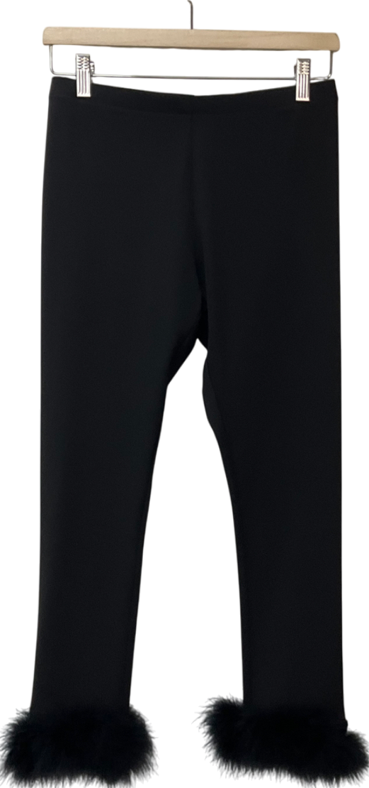 Black Feather Trim Knit Leggings UK S