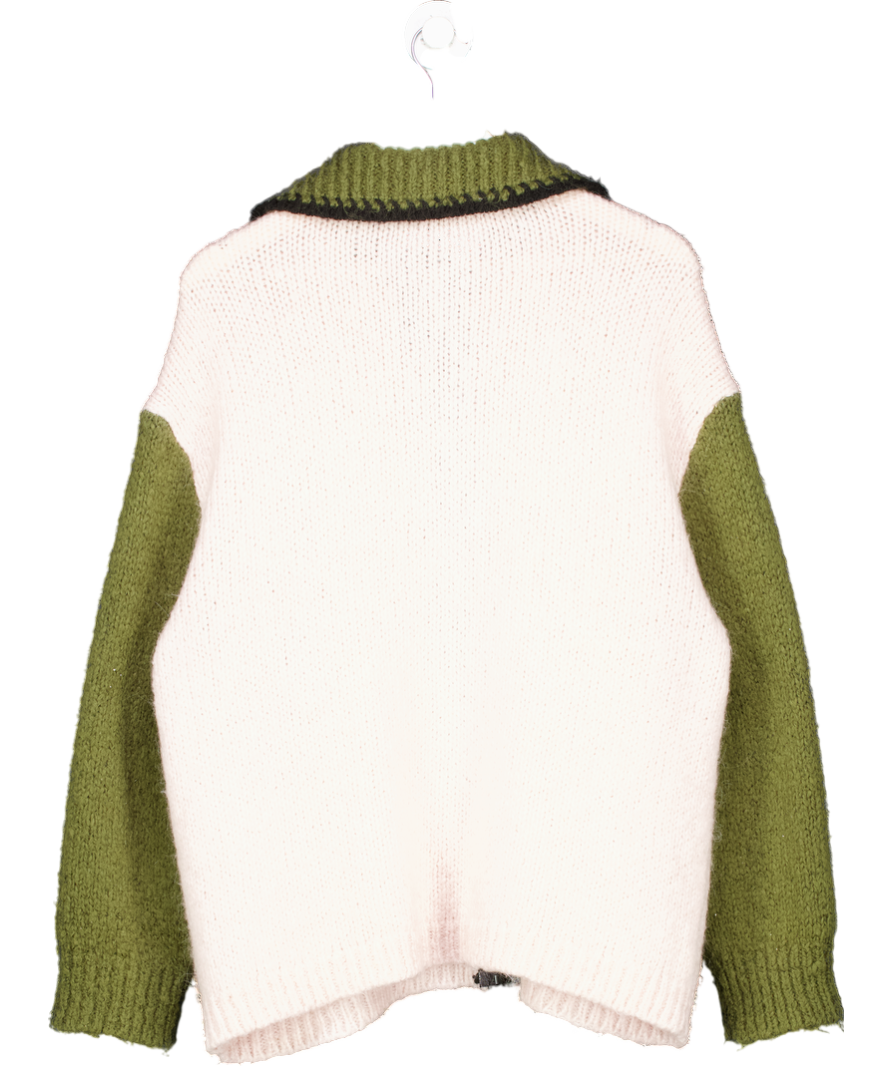 ZARA Green Combination Knit Zip-up Sweater UK L