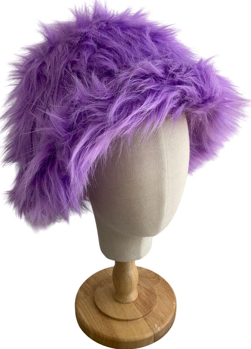 Purple Faux Fur Bucket Hat One Size