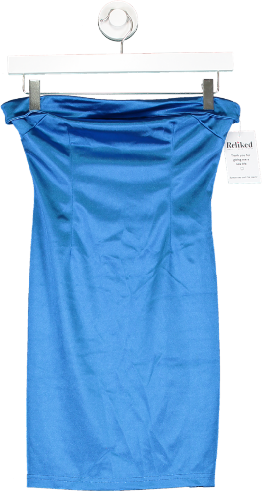SHEIN Blue Ruched Satin Tube Bodycon Dress UK XS