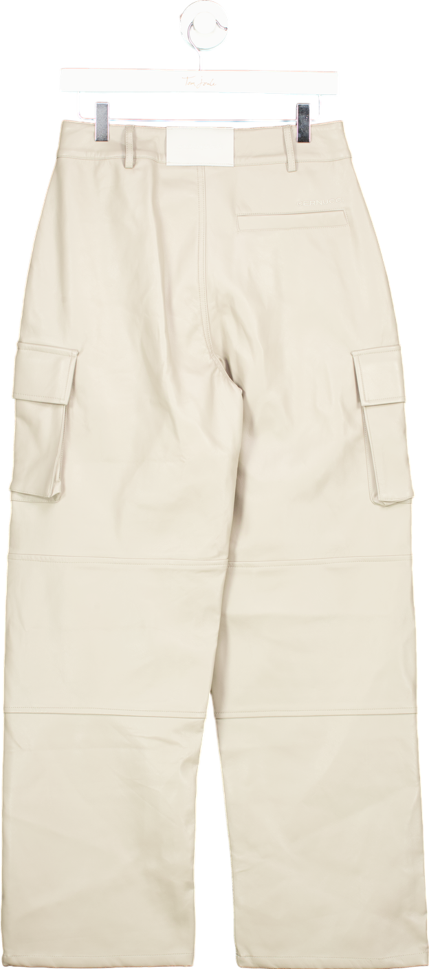 Cernucci Beige Wide Leg PU Cargo Trouser UK 8