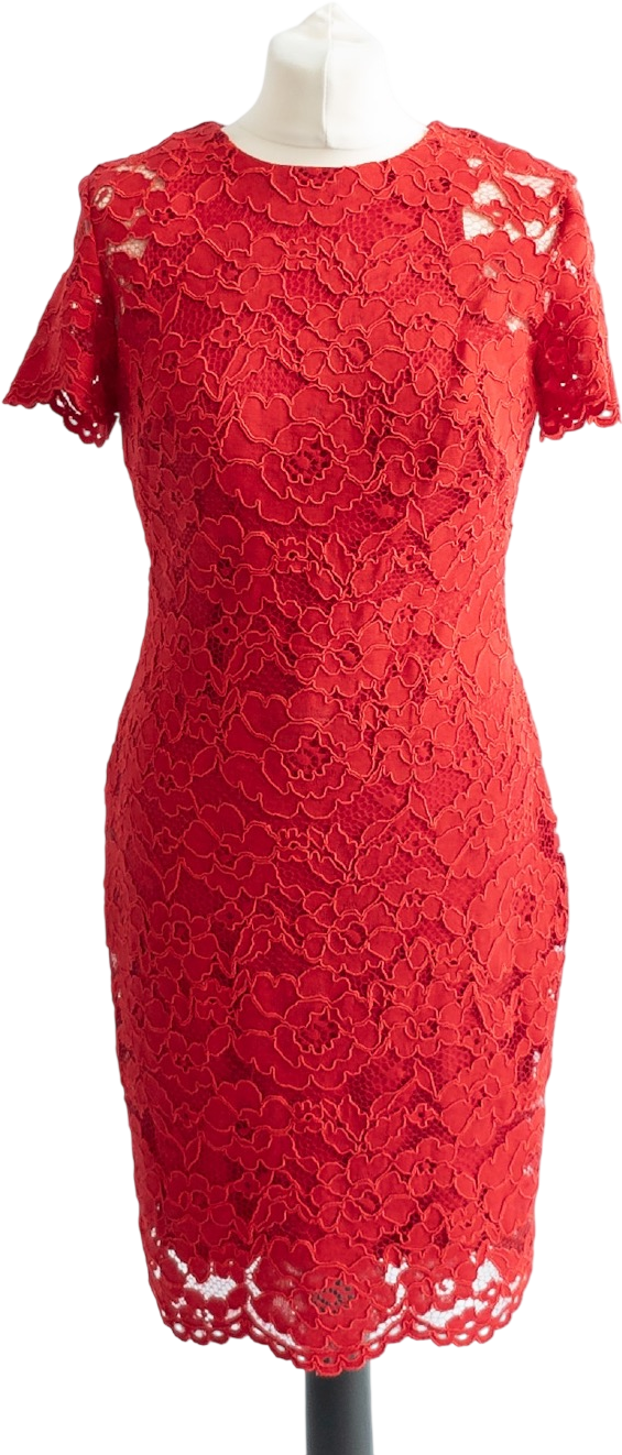 Ralph Lauren Red Lace Shift Dress Us6 UK 10