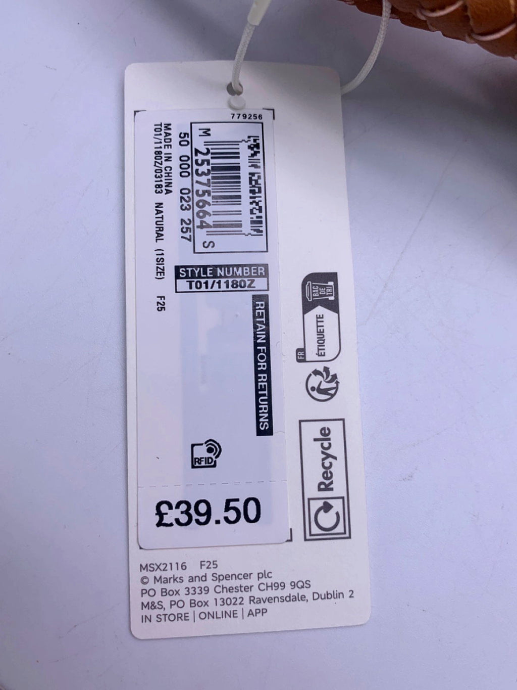 M&S Tan and Cream Woven Handle Tote Bag