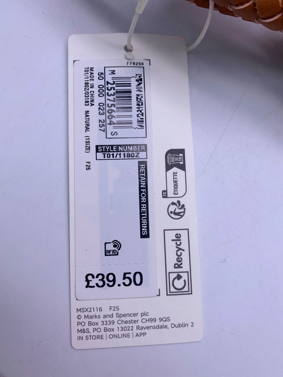 M&S Tan and Cream Woven Handle Tote Bag