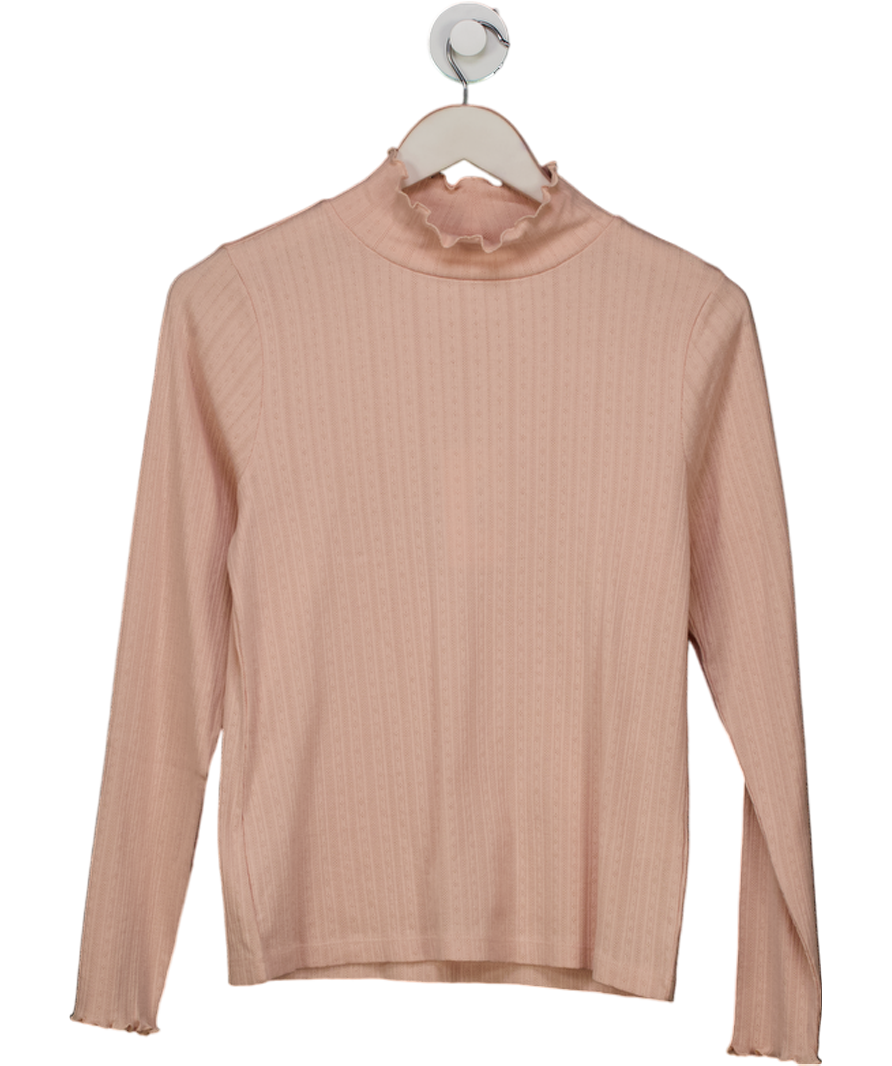 MILLE Blush Pink Pima Cotton Carmela Pointelle Turtleneck In Spanish Villa UK M