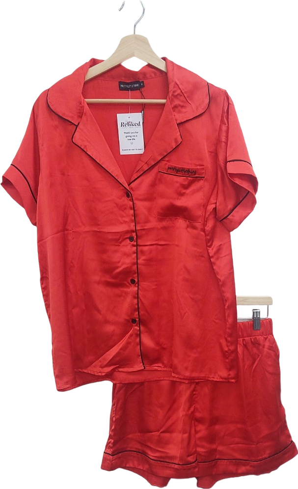 PrettyLittleThing Red Satin Pyjama Set UK M