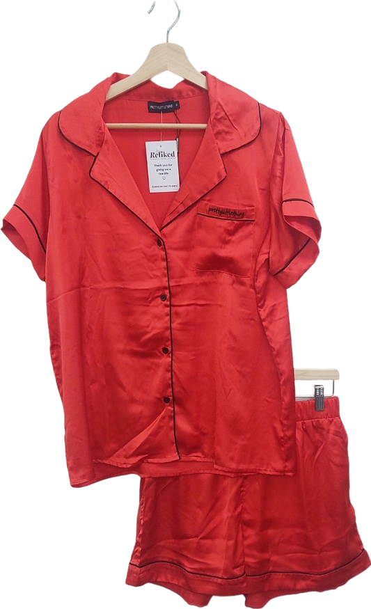 PrettyLittleThing Red Satin Pyjama Set UK M