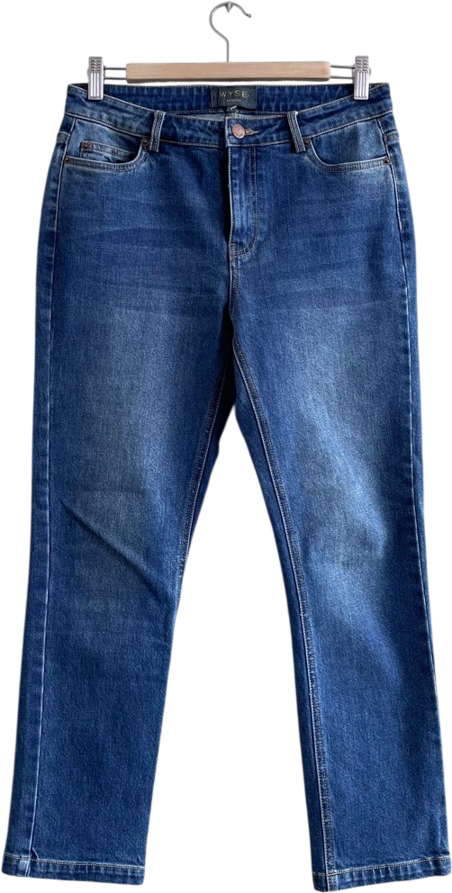 WYSE LONDON Blue Cropped Hgh Rise Slim Leg Jeans Sz1 UK 8