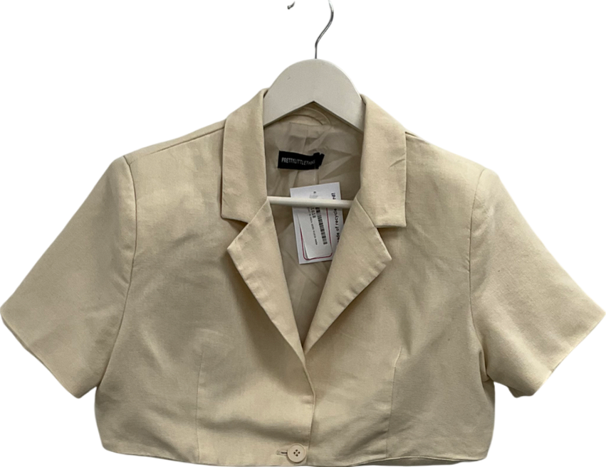 PrettyLittleThing Beige Linen Look Short Sleeve Cropped Blazer UK 10