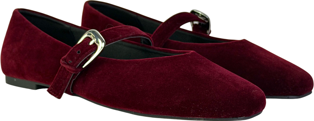 ASOS Red Leah Mary Jane Ballets In Burgundy Velvet UK 5 EU 38 👠